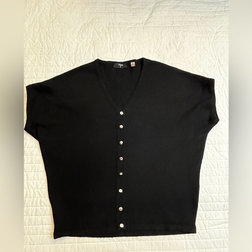 Tahari Black Knit Short Sleeve Sweater, V-Neck